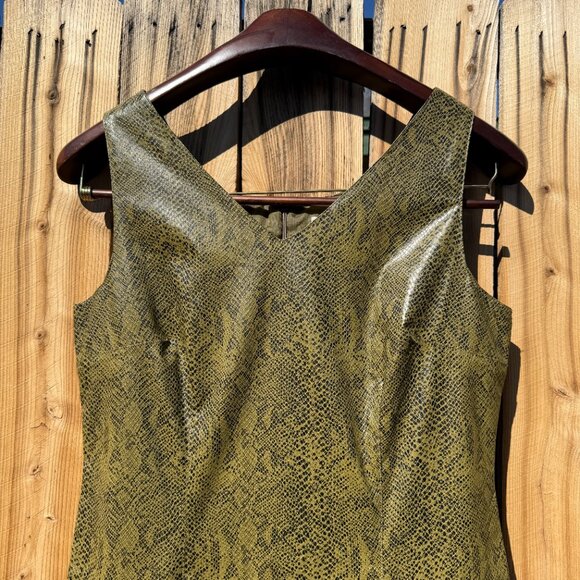 Vintage 90s Vision Apparel Green Snake Print Pleather Sleeveless Sheath Dress - Picture 6 of 11